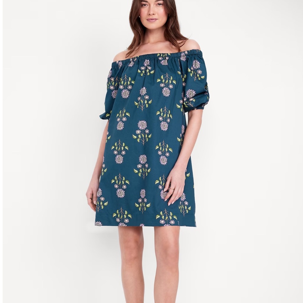 Old Navy Blue Floral Off-Shoulder Mini Dress